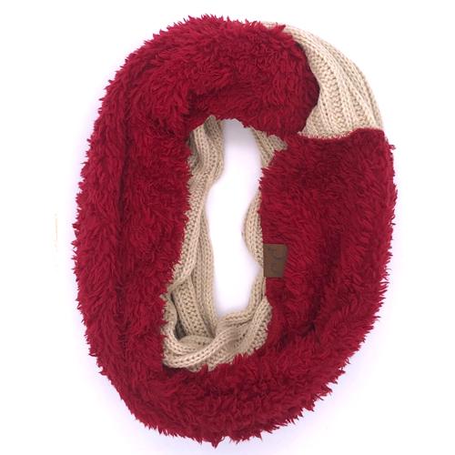 SF-88 Sherpa Infinity Scarf Beige Burgundy