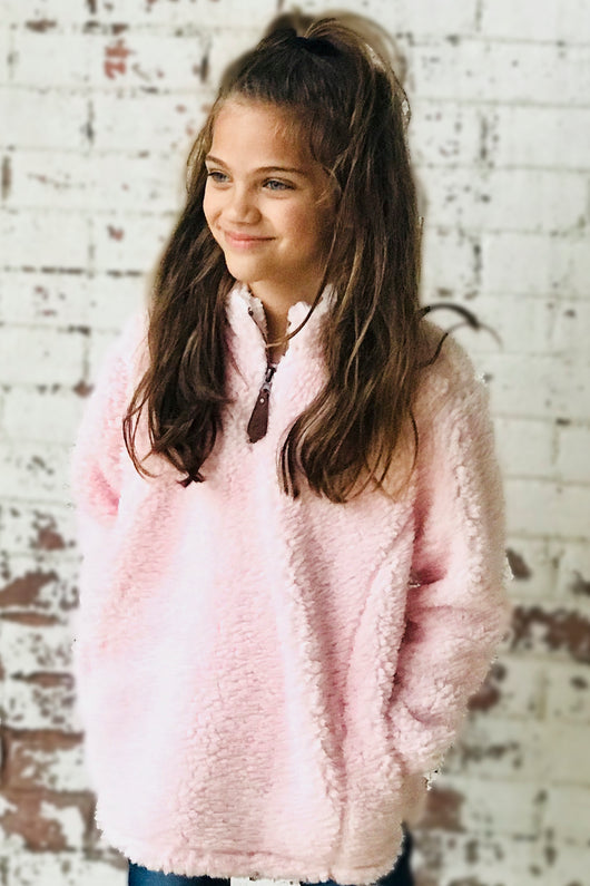 KIDS-4588 C.C KIDS SHERPA PULLOVER LIGHT PINK