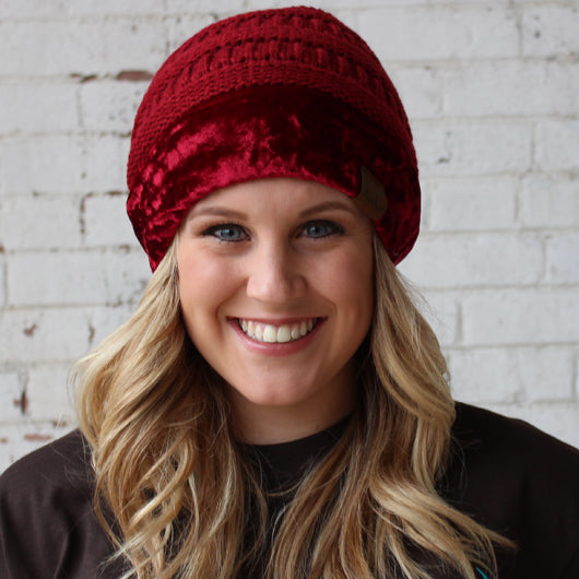 Hat-89 Burgundy with Crushed Velvet Trim