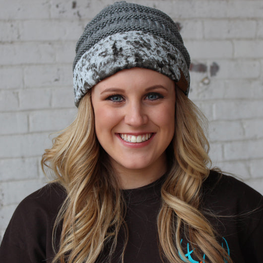 Hat-89 Light Melange Grey with Crushed Velvet Trim