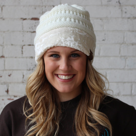 Hat-89 Ivory with Crushed Velvet Trim