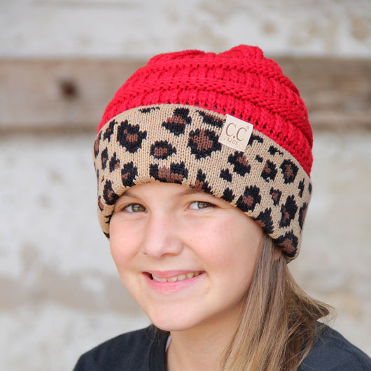 KID-45 Red Leopard Youth Beanie