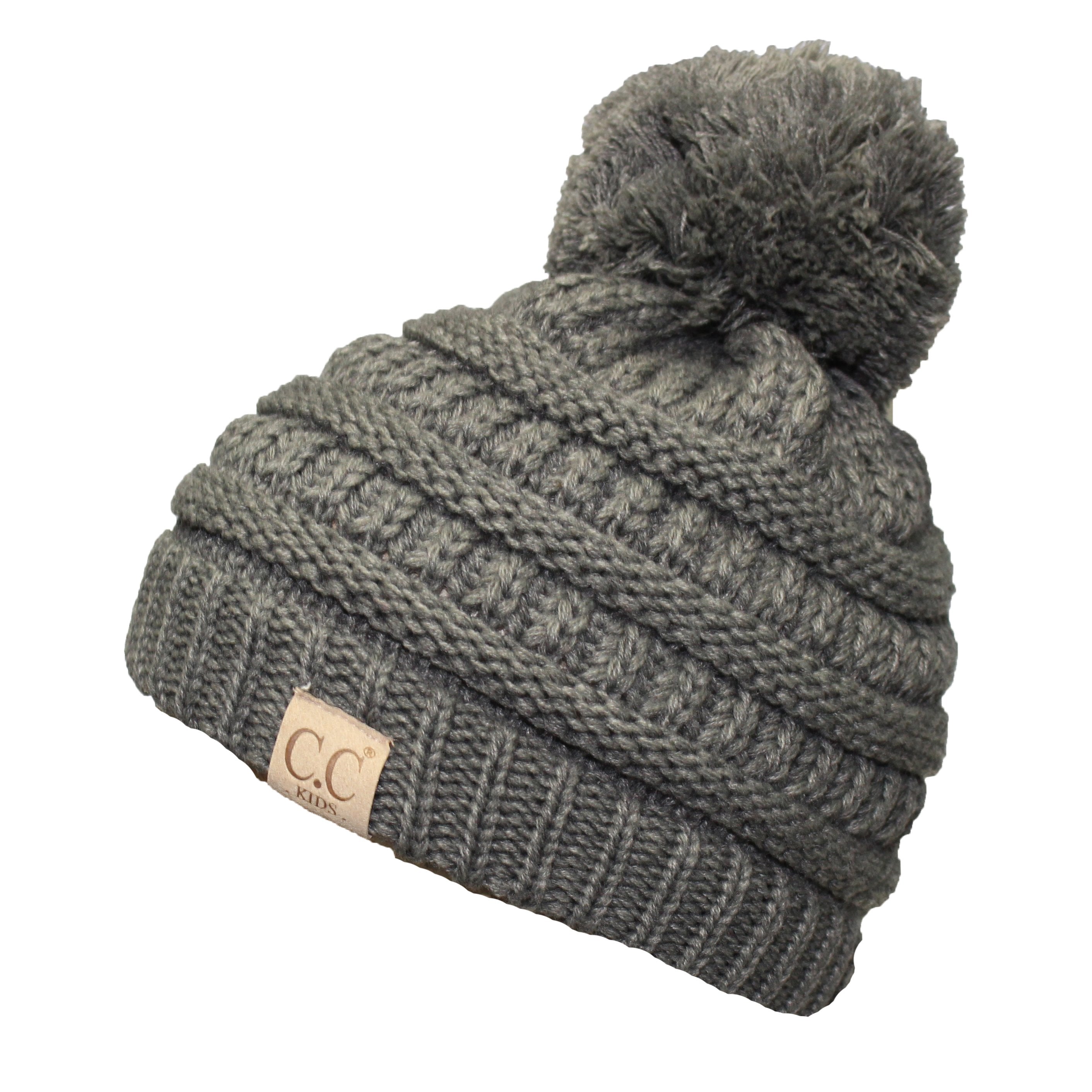 YJ-847 POM Light Melange Grey Kid Beanie with Pom