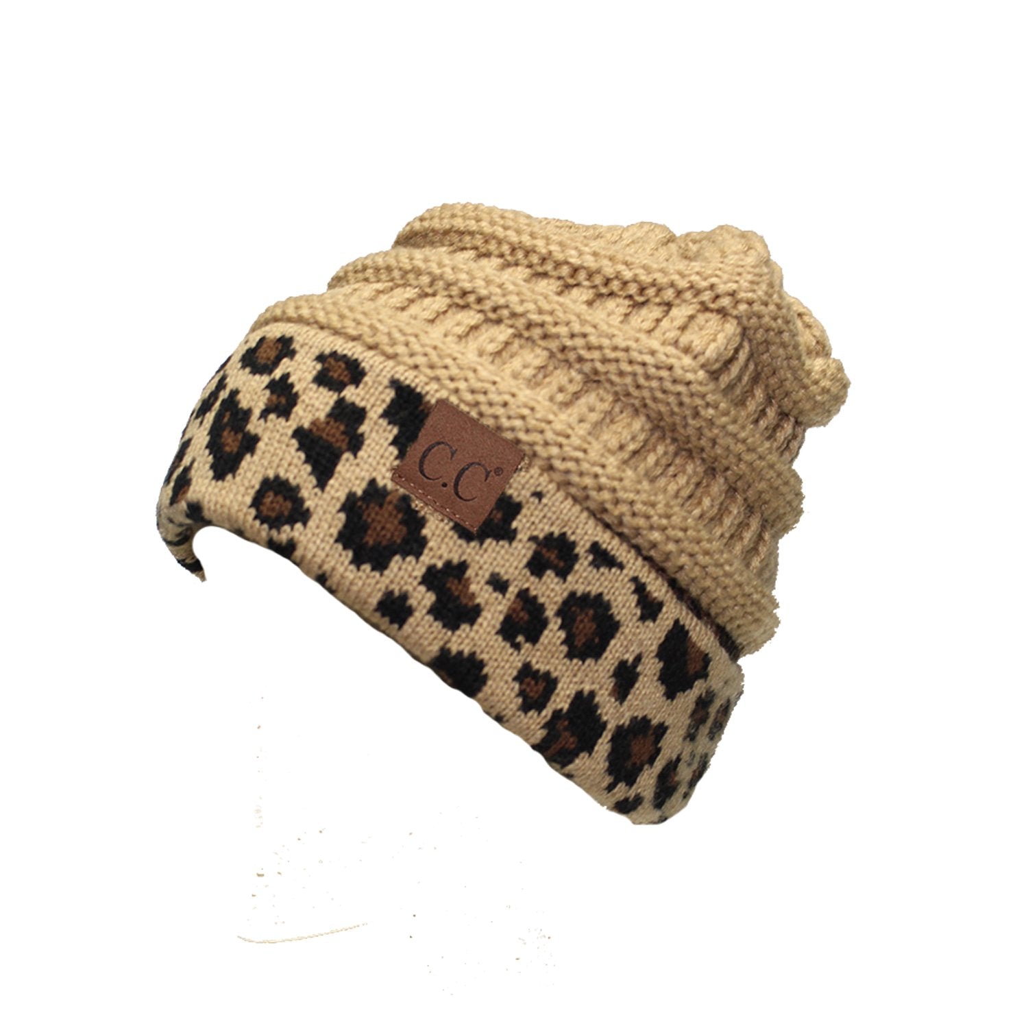 Hat-45 Camel/Carmel Leopard Beanie